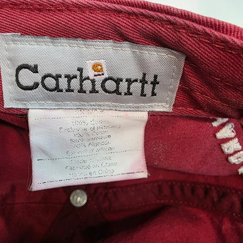 Vintage Carhartt Baseball Cap Burgundy Embroidered Patch Hard‎ At Work Strapback